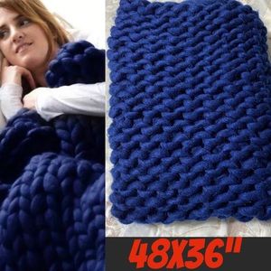 Chunky hand knit throw jumbo yarn navy